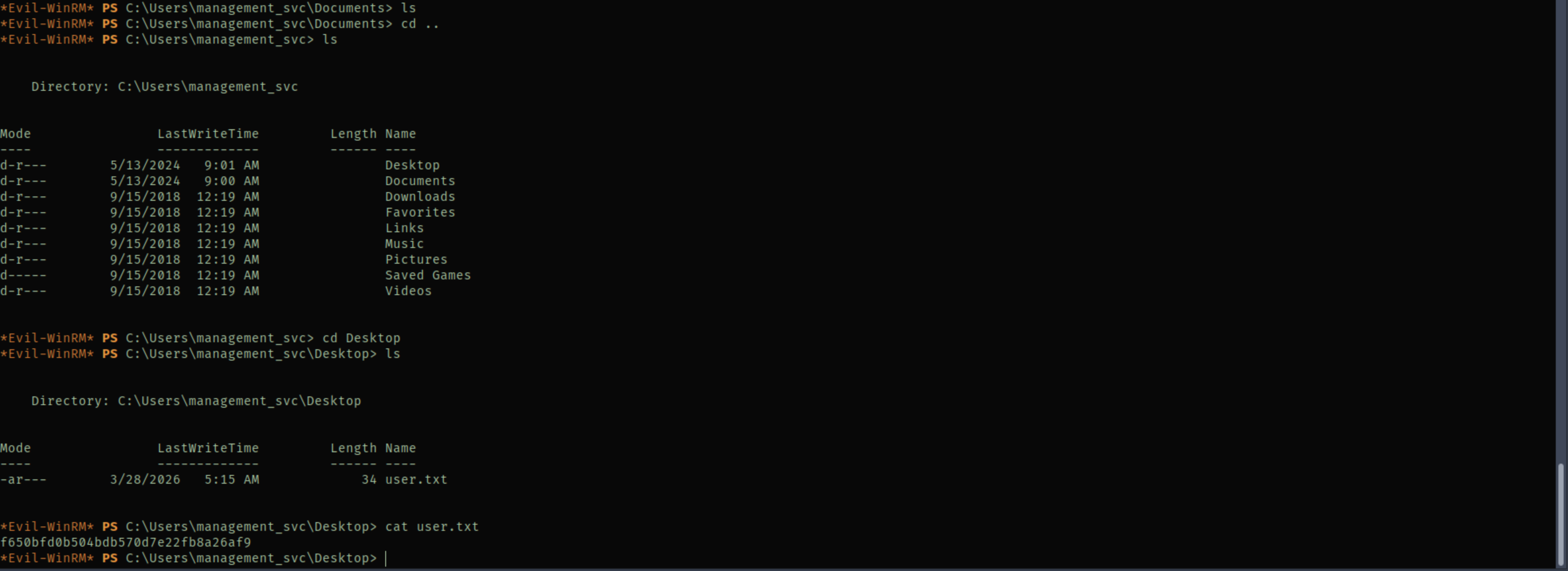 Got a shell as management_svc